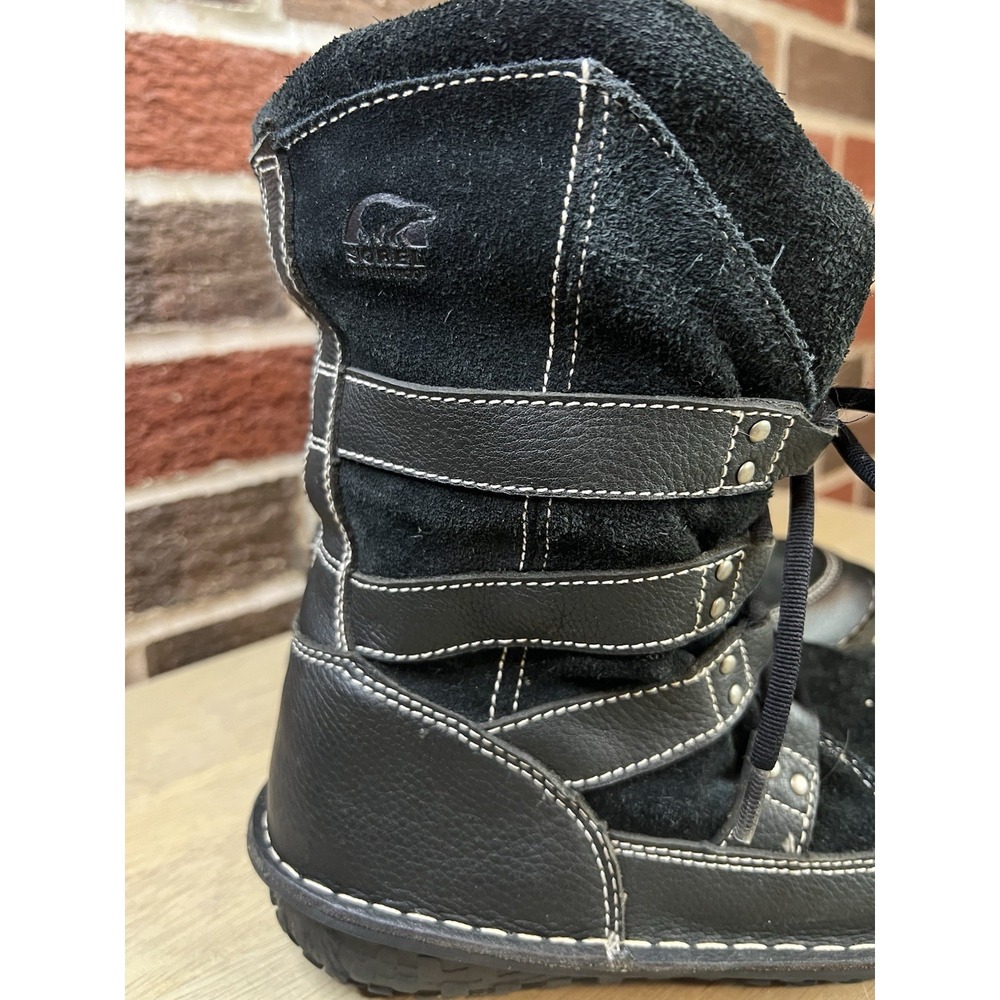 Sorel Kaya Waterproof Winter Snow Boots Womens Size 6 Black Insulated Fur Trim - Picture 2 of 9